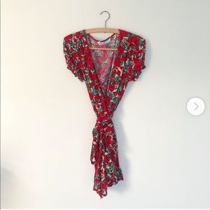 Red floral wrap dress